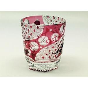 江戸切子 伝統工芸士 瀧澤利夫 八角籠目紋 ワイングラス 赤 江戸切子 W004ワイングラス・八角籠目1個 | 江戸切子.jp