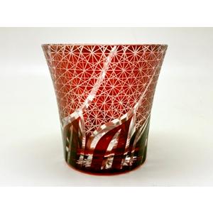 切子グラス 菊繋ぎ流しロックグラス 赤 : 神楽坂のうつわ屋さん