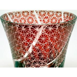 美品 】切子 菊繋ぎ クリスタル花瓶 銅赤 江戸切子 ロックグラス