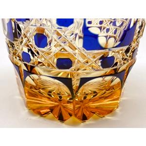 ★美品★江戸切子 瀧澤利夫 ロックグラス 瑠璃（切子、江戸切子、薩摩切子） 江戸切子 TR014NB瀧澤硝子工芸 伝統工芸士 瀧澤利夫作 アンバー