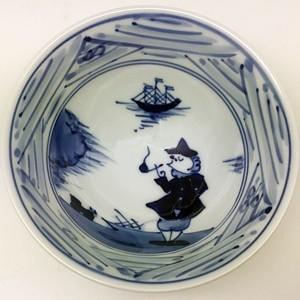 有田焼 しん窯 青花 長崎紋 3.8寸反飯碗 : 神楽坂のうつわ屋さん