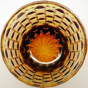 TR015瀧澤硝子工芸 江戸切子伝統工芸士 瀧澤利夫作 江戸切子 アンバー