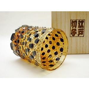 TR015瀧澤硝子工芸 江戸切子伝統工芸士 瀧澤利夫作 江戸切子 アンバー