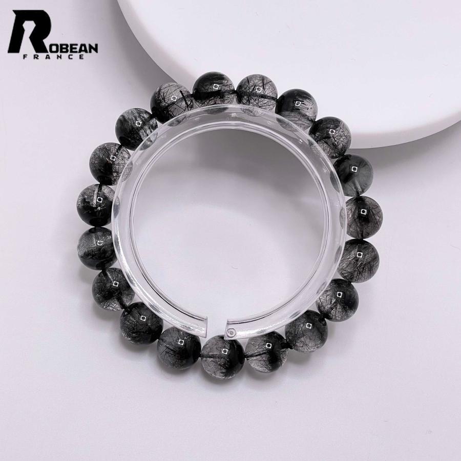 逸品 EU製★ROBEAN・ブラックルチルクォーツ★黒針水晶 ブレスレット パワーストーン 金運 天然石 原石 10.3-10.7mm M0415931の画像