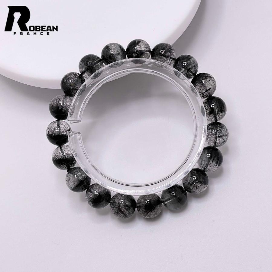 逸品 EU製★ROBEAN・ブラックルチルクォーツ★黒針水晶 ブレスレット パワーストーン 金運 天然石 原石 10.3-10.7mm M0415931の画像
