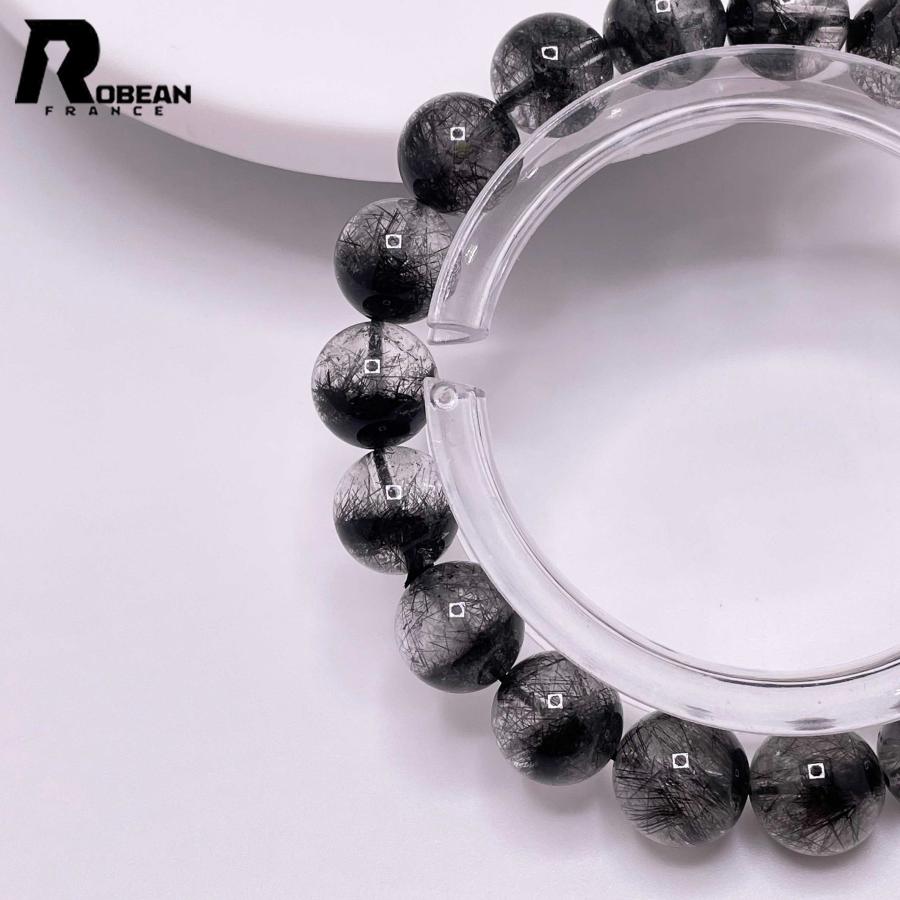 逸品 EU製★ROBEAN・ブラックルチルクォーツ★黒針水晶 ブレスレット パワーストーン 金運 天然石 原石 10.3-10.7mm M0415931の画像