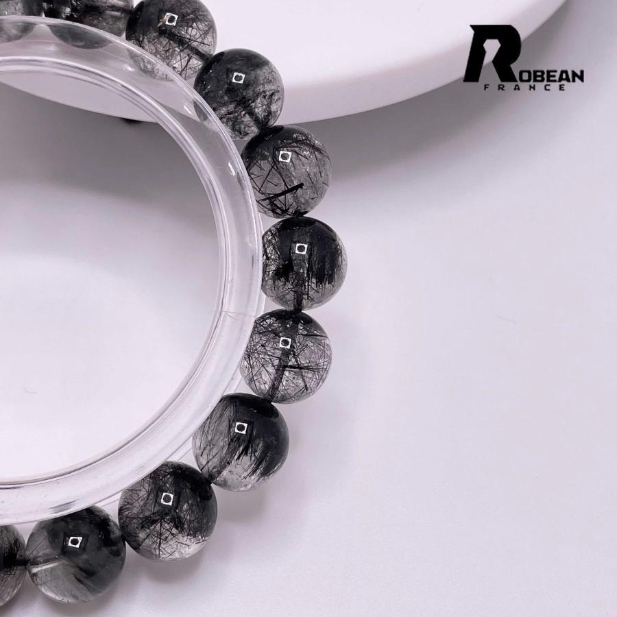 逸品 EU製★ROBEAN・ブラックルチルクォーツ★黒針水晶 ブレスレット パワーストーン 金運 天然石 原石 10.3-10.7mm M0415931の画像