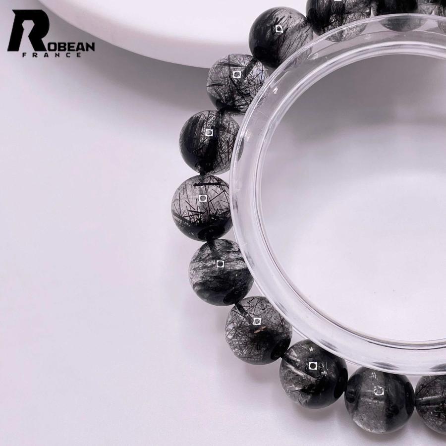 逸品 EU製★ROBEAN・ブラックルチルクォーツ★黒針水晶 ブレスレット パワーストーン 金運 天然石 原石 10.3-10.7mm M0415931の画像