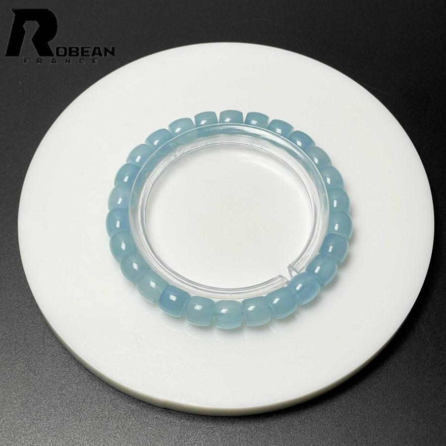 高級 EU製★ROBEAN・ブルーアクアマリン★天珠型ブレス ブレスレット 天然石 原石 綺麗 お守り 8*7.1mm M0521297