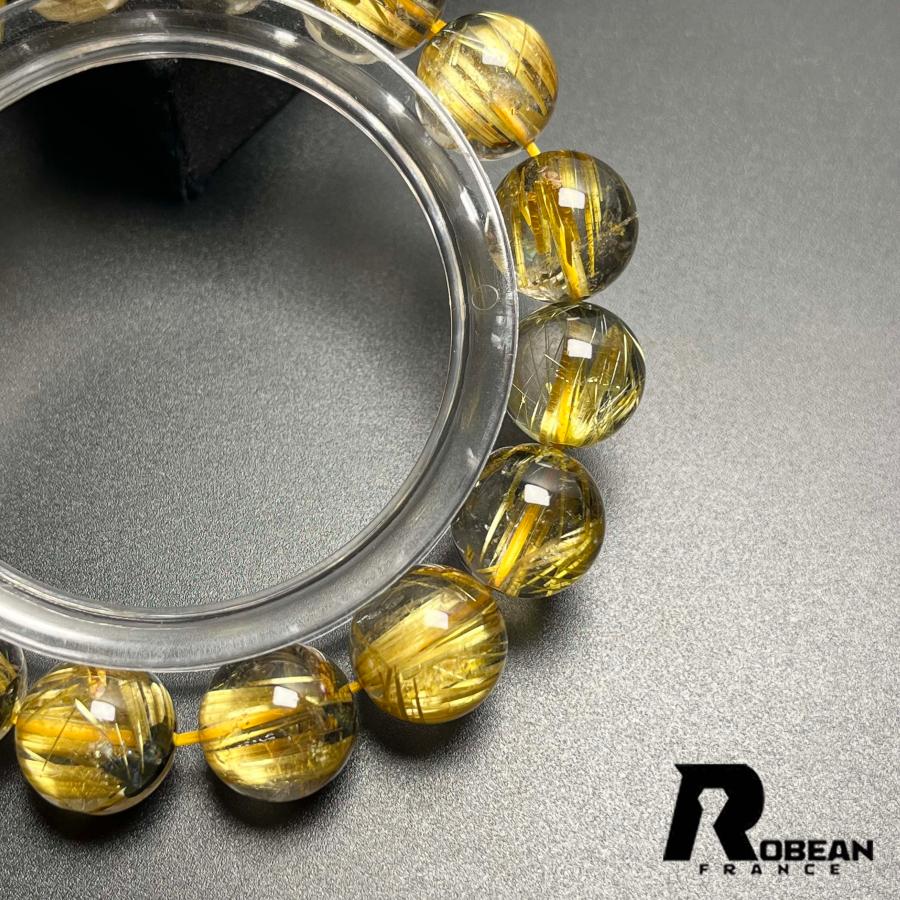 希少EU製★ROBEAN・太陽花タイチンルチル★黄金針水晶 金運 開運 ゴールド ブレスレット パワーストーン 11.8-12.7mm D0922500の画像