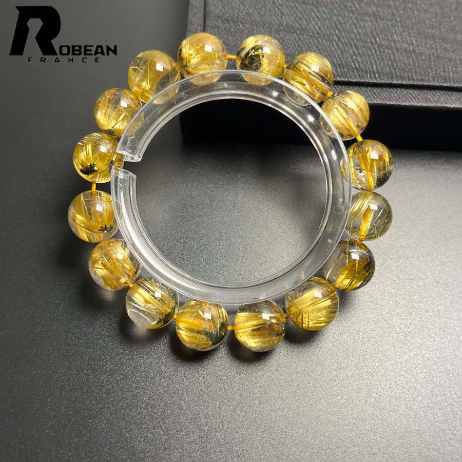 希少EU製★ROBEAN・太陽花タイチンルチル★黄金針水晶 金運 開運 ゴールド ブレスレット パワーストーン 11.8-12.7mm D0922500の画像