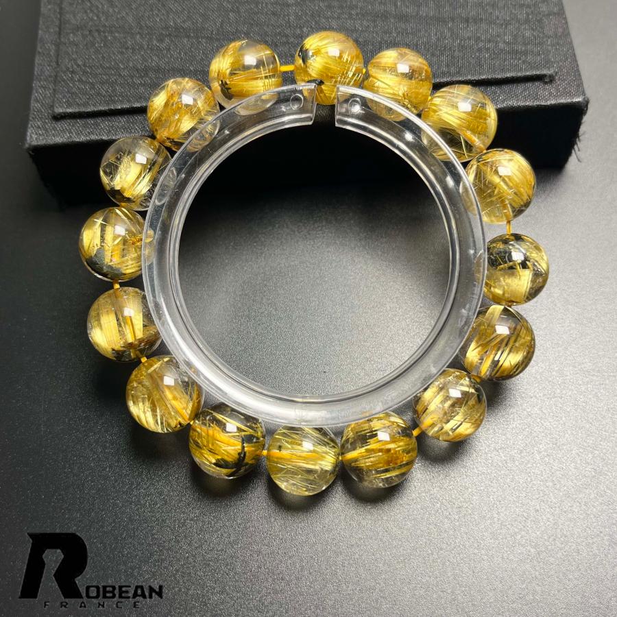 希少EU製★ROBEAN・太陽花タイチンルチル★黄金針水晶 金運 開運 ゴールド ブレスレット パワーストーン 11.8-12.7mm D0922500の画像