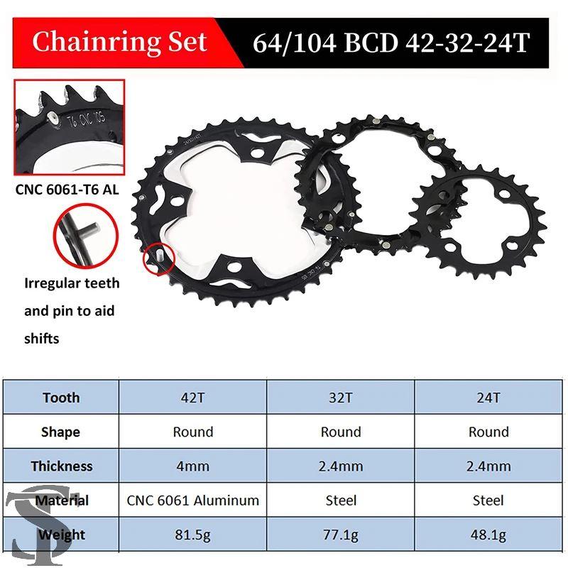並行輸入品 BUCKLOS 104/64 BCD 自転車チェーンリング 22T 24T 26T 32T