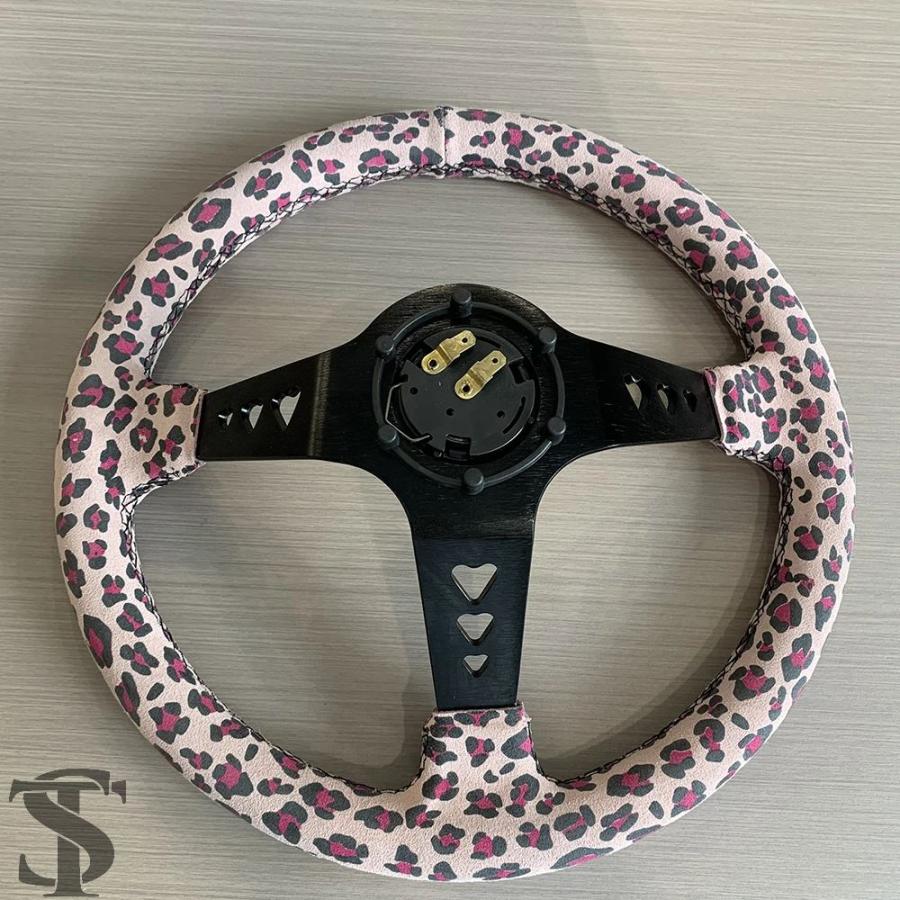 並行輸入品 スタイル 350MM ピンクハートステアリングホイール