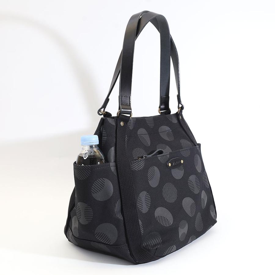 超美品！Dakota ピット トートバッグ小、綿帆布×本革、黒にグレーのドット柄 Dakota ノベルティ付 ダコタ シンピット トートバッグ ドット柄