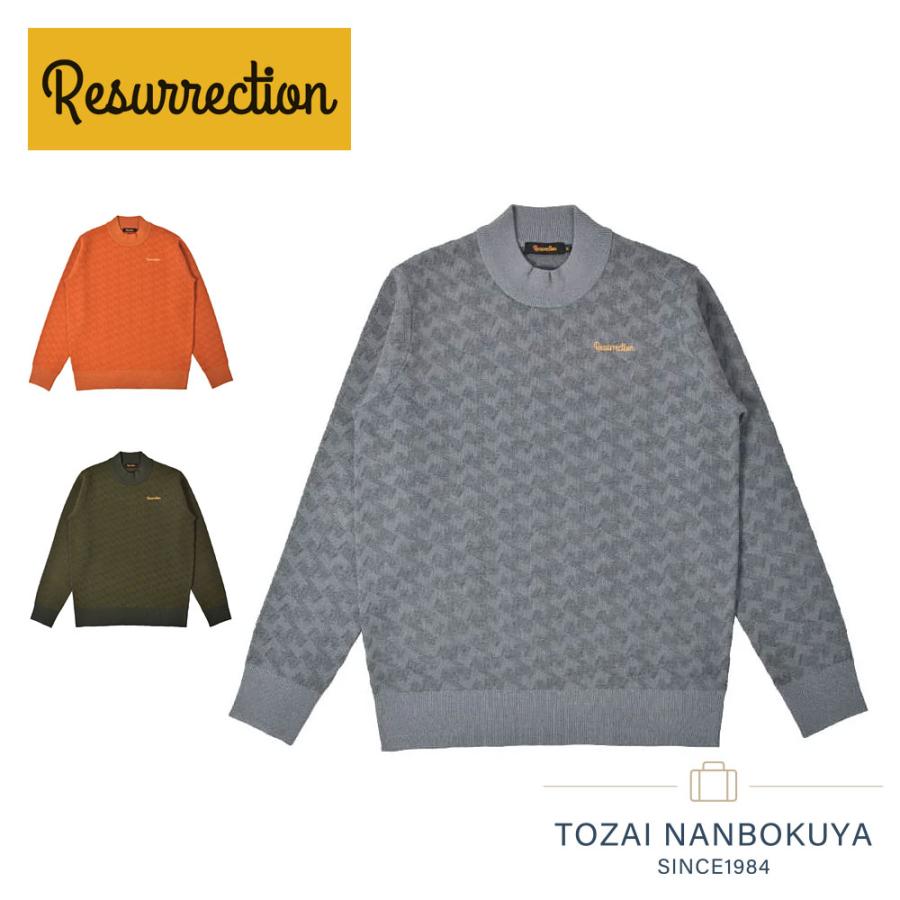 Resurrection☆ロゴジャガードモックネックニットメンズLベージュ×黄 Resurrection レザレクション RESURRECTION GMジャガードハイネック