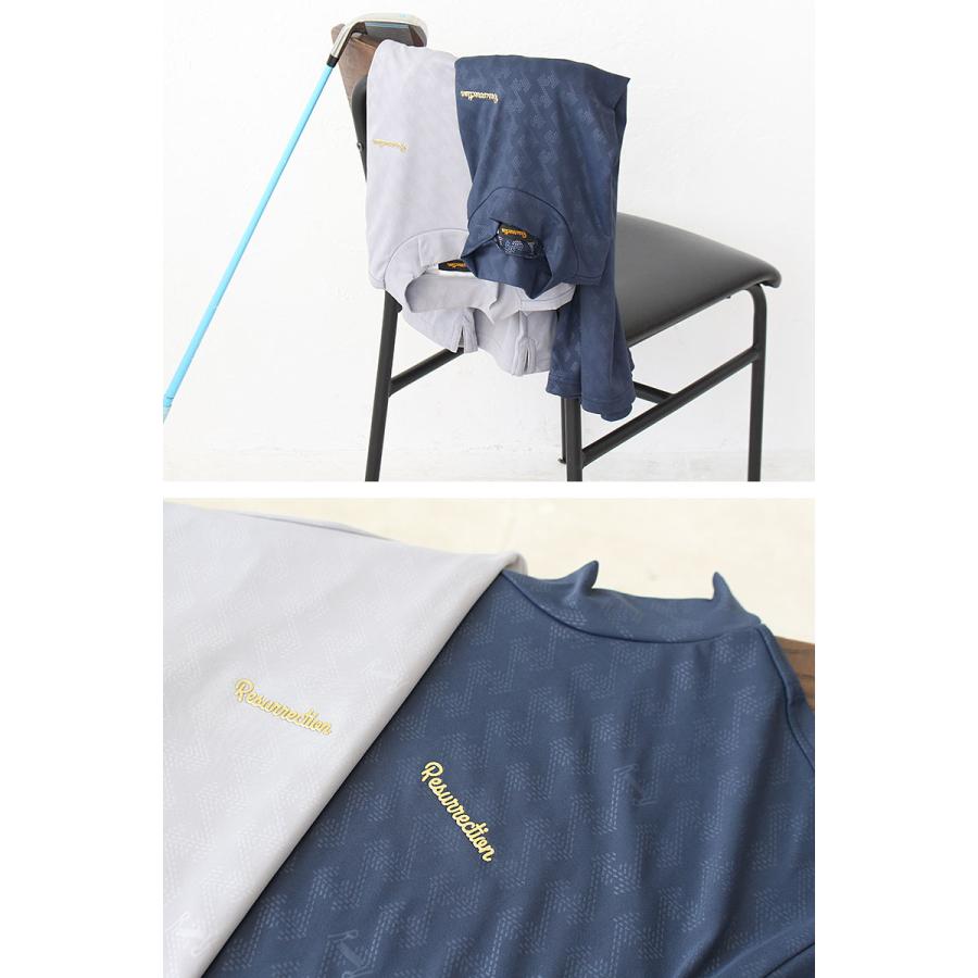 【新品】レザレクション　ゴルフ　半袖　モックネック　ネイビー　メンズLサイズ レザレクション（Resurrection）（メンズ）ゴルフウェア 吸水速