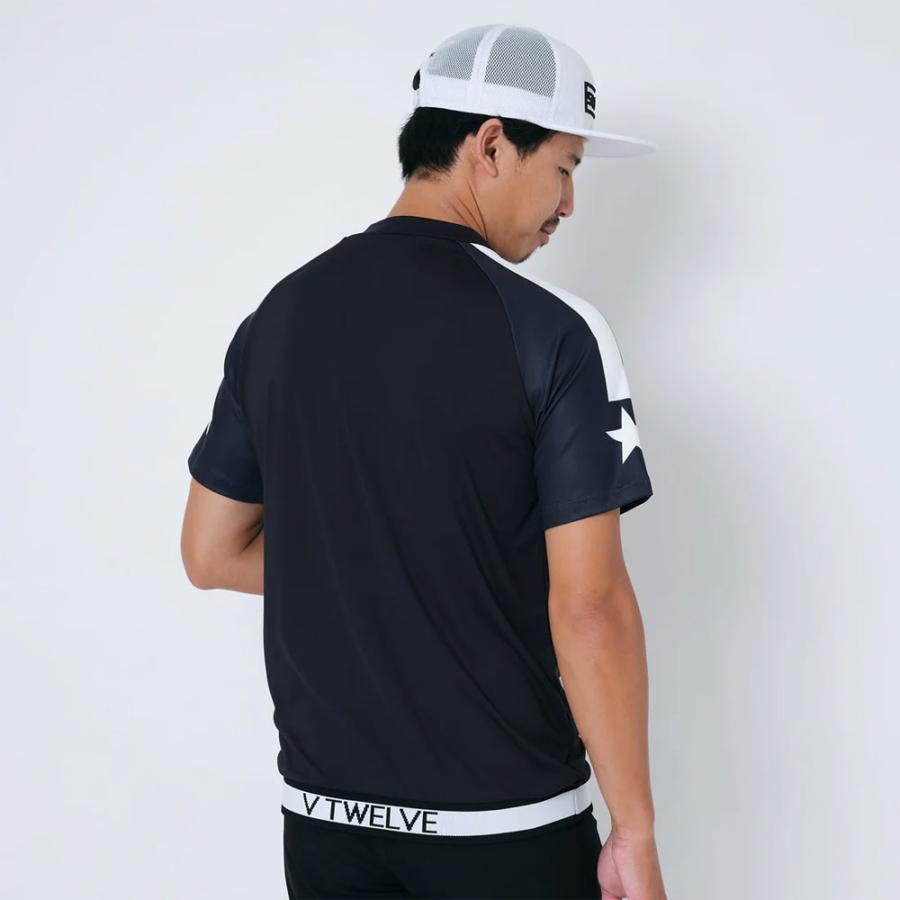 V12 ヴィトゥエルヴ×ミッキー　半袖モックネックシャツ　メンズ　ゴルフ V12 ゴルフ Tシャツ コラボ メンズ 半袖 シャツ Uネック