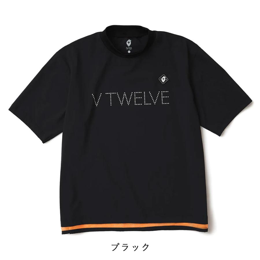 V12 - coco 未使用品 ヴィ・トゥエルヴ V12 レディース 半袖シャツ 1(M) 黒 ブラック メッシュ モックネック V12 ブィトゥエルブ モックネック v122410-mk01 半袖 Tシャツ