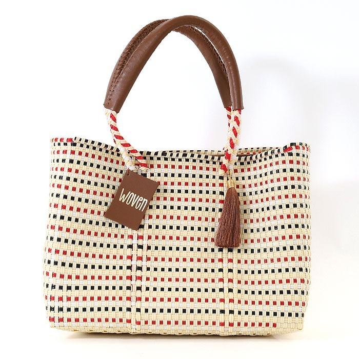 メキシコ製　タッセル付きかごバッグ WOVEN ウーブン ウーヴン タッセル付き バスケットバッグ