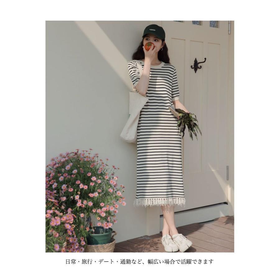 ボーダーワンピース 半袖 夏 レディース Tシャツワンピース