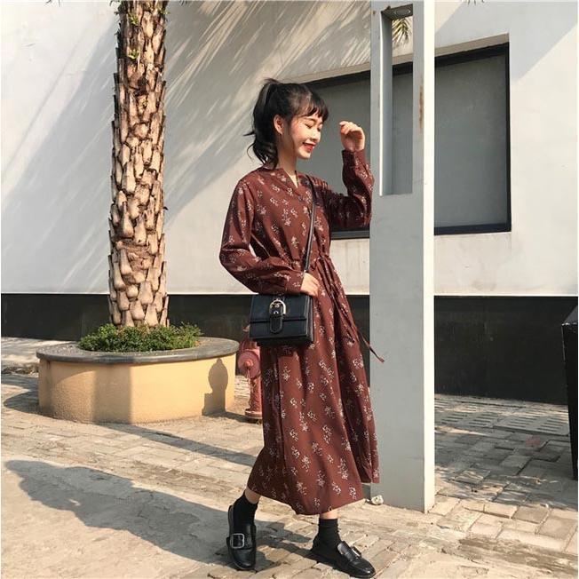 春 夏 花柄ワンピース 長袖 レディース ロングワンピ レトロ 春 夏 花柄ワンピース 長袖 レディース ロングワンピ レトロ