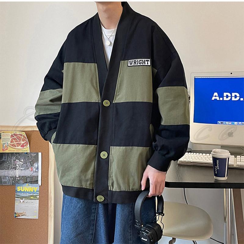 trois 　袖バイカラー　アウター ジャケット メンズ アウター バイカラー 長袖 リブ袖 前開き