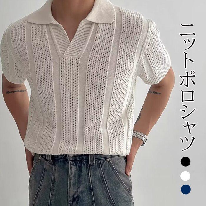 ポロシャツ メンズ サマーニット 透かし編み ゴルフウェア 40代 50代