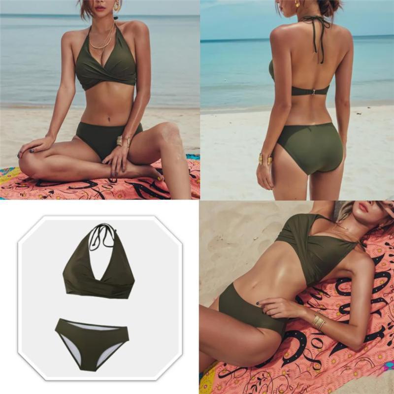 2wayパフスリーブ水着/ホルターネック/スイムウェア/2way/セットアップ 水着 レディース ビキニ パンツ ストライプ おしゃれ