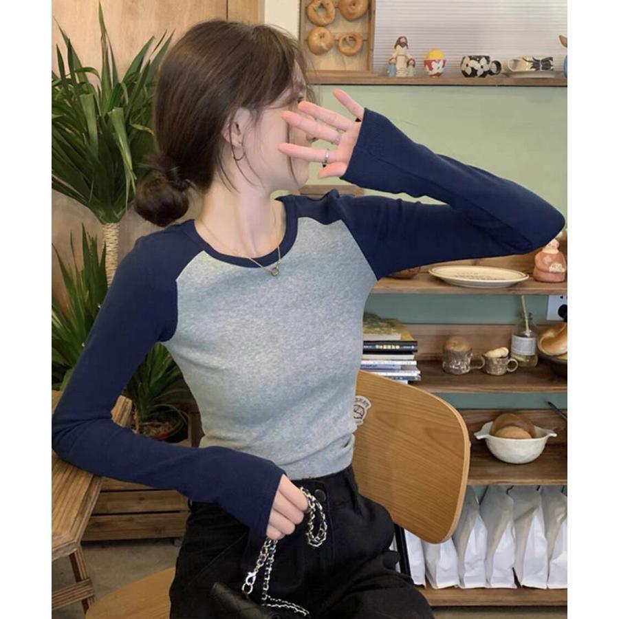 バイカラー 長袖カットソー ブラック/ベージュトップス♡ヤマダヤ購入♡2025年 バイカラー 長袖カットソー ブラック/ベージュトップス