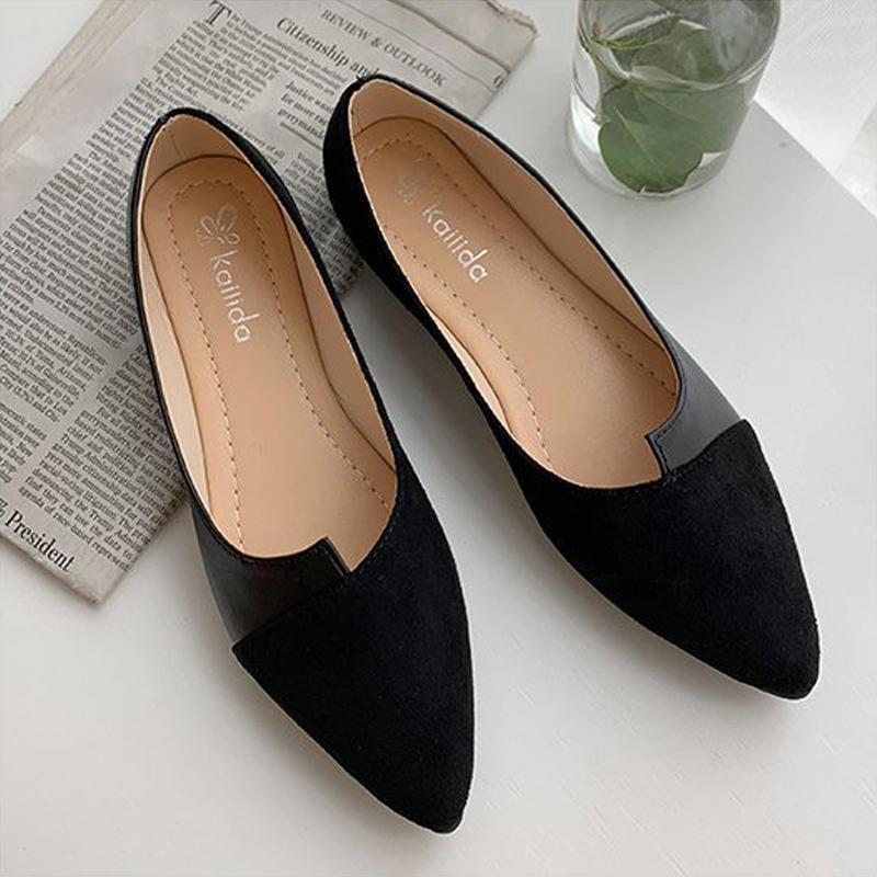 パンプス フラットシューズ レディース 配色靴 美脚ポインテッド