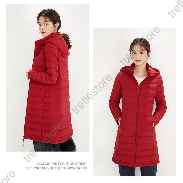 ロング丈フード付きライトダウンジャケット レディース ロング丈