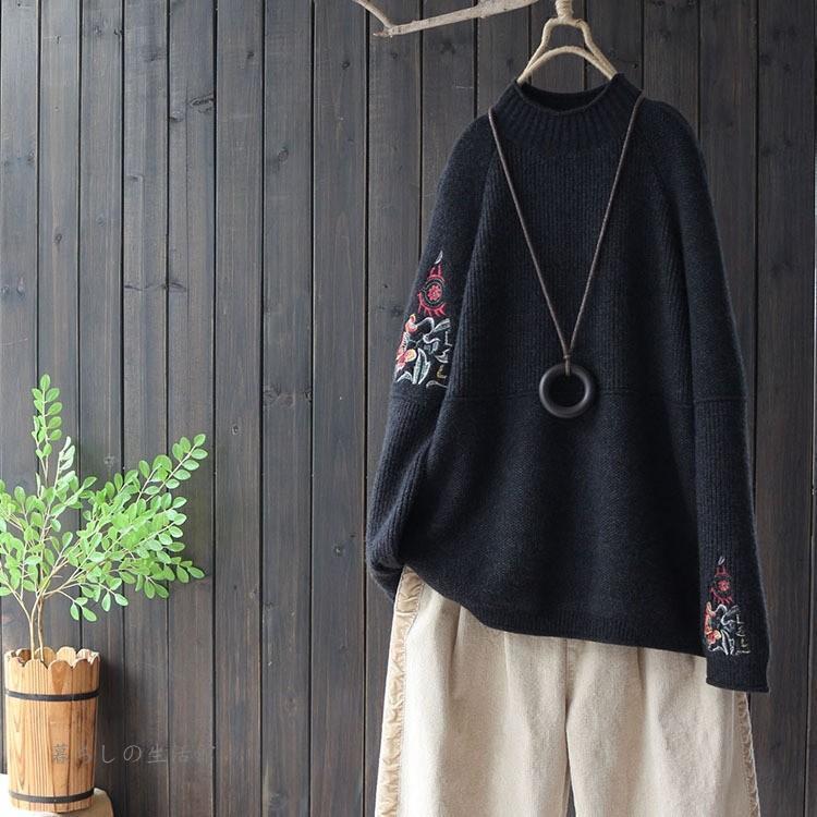 ニット セータ― レディース 40代 50代 秋 冬 秋冬 ボタニカル柄