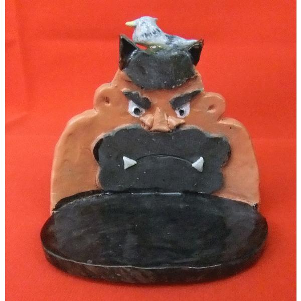 手作りの陶人形 桃太郎御一行 鬼ヶ島台付 縁起 癒し瀬戸焼人形 : 日本