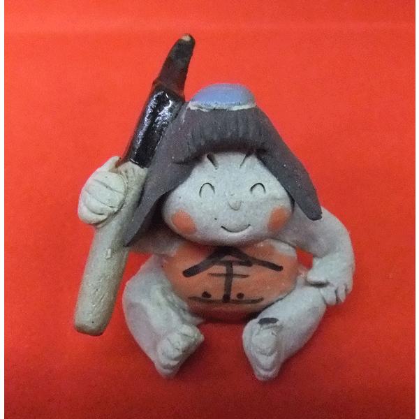 手作りの陶人形 金太郎 熊に乗る 縁起 癒し瀬戸焼人形 : 日本ものこと