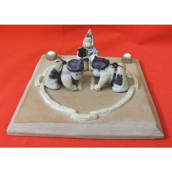 限定 手作りの陶人形 すもう 力士 俵を持ち上げる 縁起 癒し瀬戸焼人形