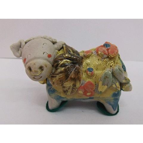 2021干支置物 招福丑 松竹梅 富士山 細川智晴作 手作りの陶人形 縁起