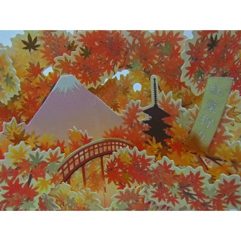メッセージカード 秋柄ポップアップカード 紅葉狩り バースデーカード