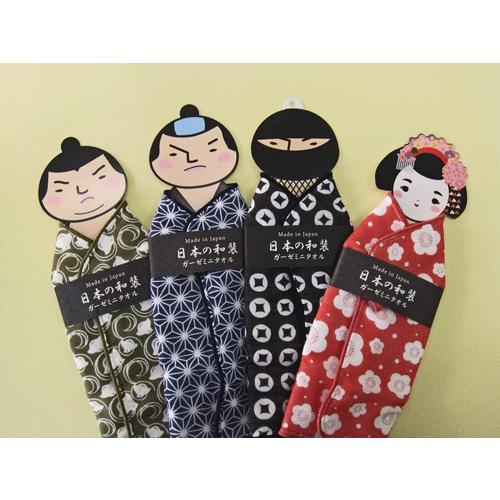ガーゼミニタオル 日本の和装 舞妓 梅柄 ハンカチ ギフト : 日本もの