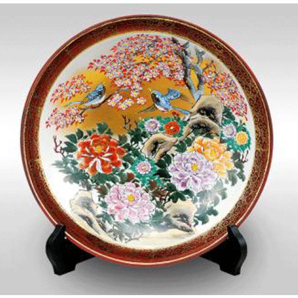 大注目】九谷焼 縁起物 10号飾皿・牡丹花鳥（皿立付） 幸運 金運 商売