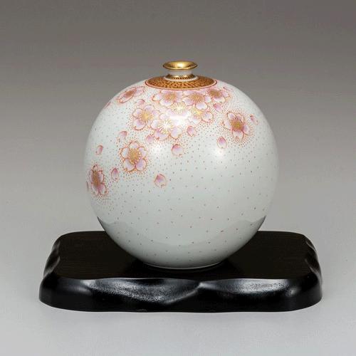 九谷焼 花瓶 4.2号花瓶・金襴手桜（台付） 記念品 お祝い : 日本もの