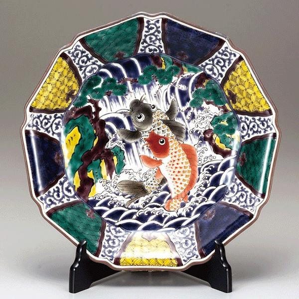 縁起物 鯉の滝登り 大皿 5枚 染付 伊万里 鉢 丼 鯉 龍 波紋