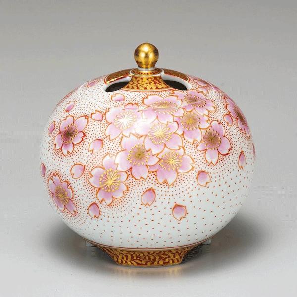 九谷焼 香炉 3.2号香炉・金襴手桜 贈り物 記念品 床の間飾り : 日本