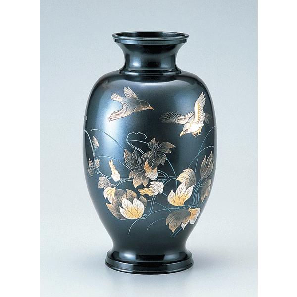 銅製花瓶 鳳祥 🌺 小鳥 【木材】 12号 美術工芸品 記念品 花活