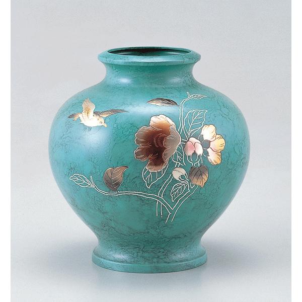 高岡銅器  銅製花瓶  壺 山茶花に鳥　美術工芸品　記念品　花活　