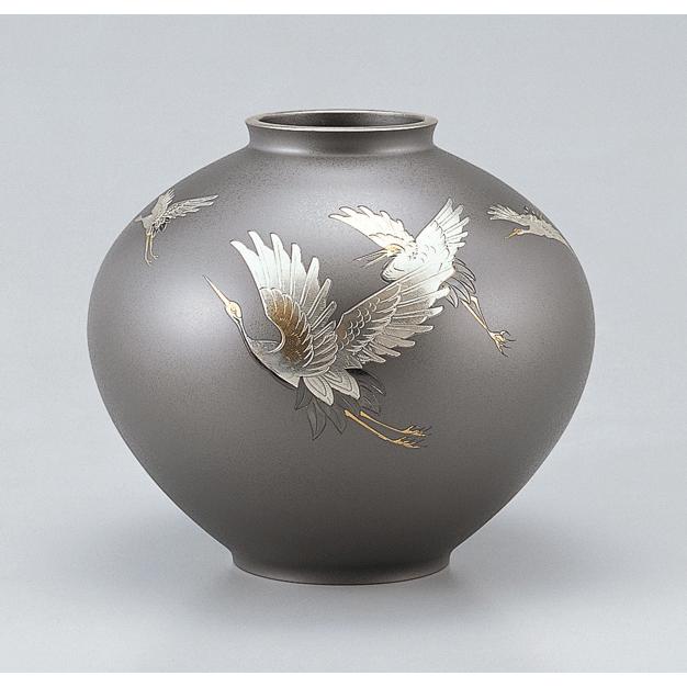 高岡銅器 銅製花瓶 寿形 五羽鶴 12号　美術工芸品　記念品　花活　