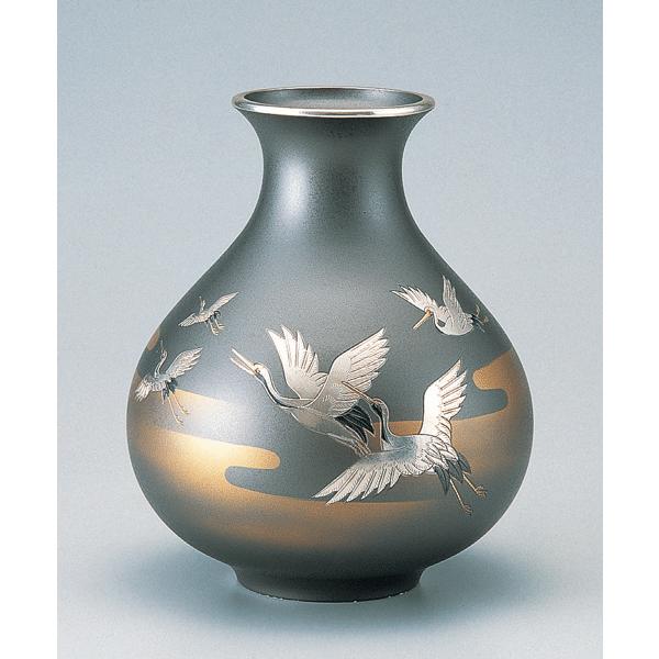 高岡銅器 銅製花瓶 太ダルマ 千羽鶴 9.5号　美術工芸品　記念品　花活のサムネイル
