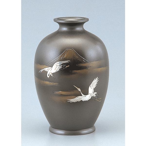 高岡銅器  銅製花瓶  新夏目形 富士鶴 8号　美術工芸品　記念品　花活　