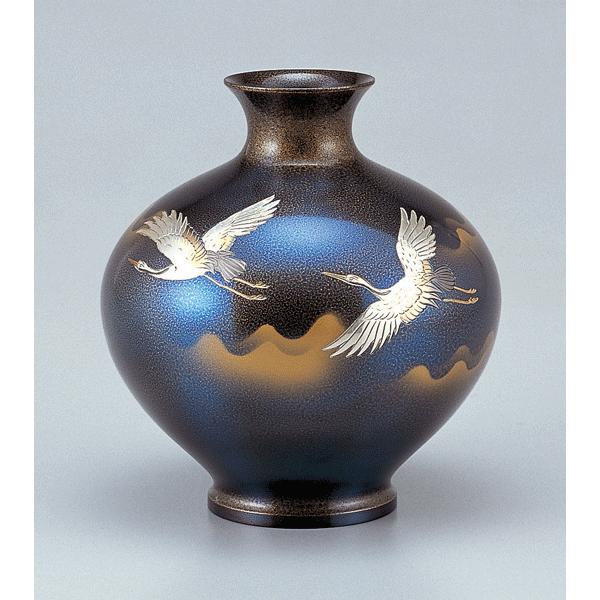 高岡銅器 銅製花瓶 福丸形 鶴　美術工芸品　記念品　花活　