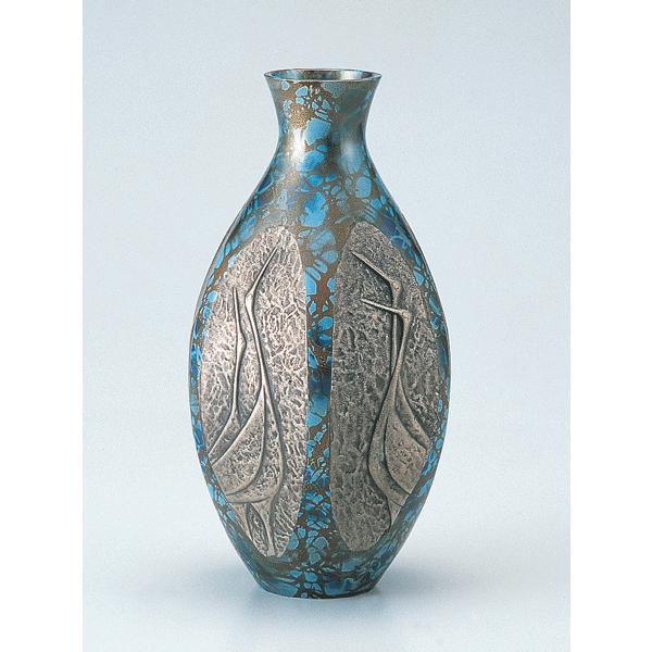高岡銅器  銅製花瓶  六角ダルマ鶴地紋 8号　美術工芸品　記念品　花活　